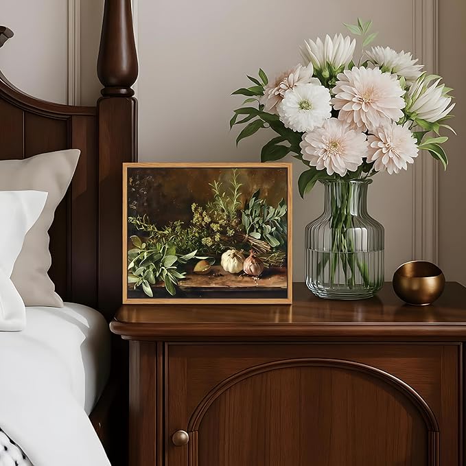 SAMHOU Floating Framed Canvas Wall Art, Vintage Aesthetic Kitchen Wall Decor, Nature Botanical Poster Prints for Farmhouse Living Room Dining Room Bedroom Home Decor 8x10 inch