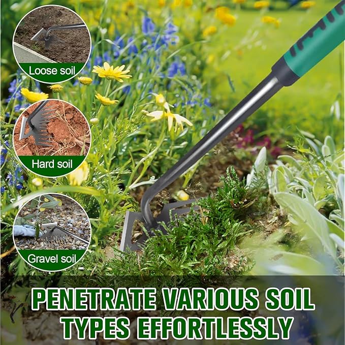 11 Teeth Portable Manganese Steel Weed Puller Tool, Uprooting Steel Hand Weeder Tool for Garden Yard Farm - Durable Manganese, Manual Multifunctional Weeding Artifact Kit (Green)
