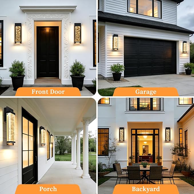 14" Bubble Glass LED Outdoor Wall Sconce Lights Exterior 2-Pack, Waterproof Modern Outdoor Porch Lights Wall Mount 3000K, 12W Black Exterior Lighting Fixtures Coach Lights for Garage House