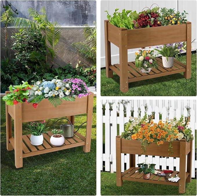 Raised Garden Bed Outdoor, Wooden Planter Boxes with Legs Protective Liner & Drainage Holes, Elevated Garden Flower Beds for Backyard Balcony, Gift for Gardening & Mother,46.6'' X 23.11'' X 29.72''