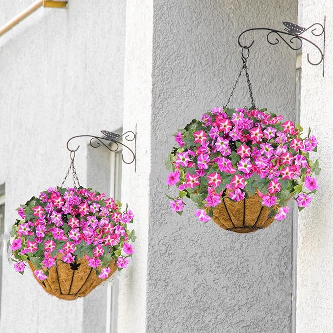 Artificial Fake Flowers for Outdoor Plants Decoration,2 Pcs Faux Petunias Flowers Plants UV Resistant Silk for Porch Yard Garden Home Indoor Decor(Purple Red)