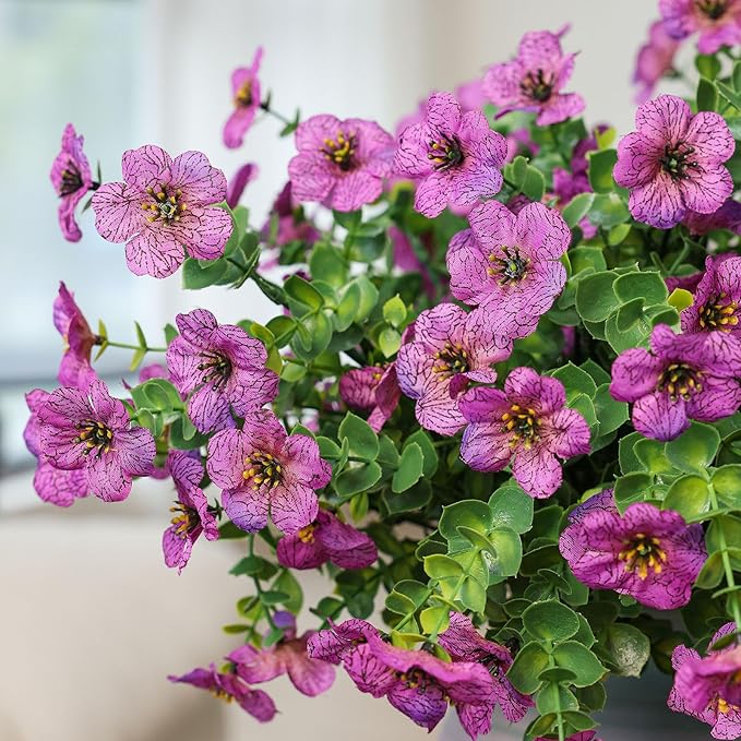mizii Artificial Flowers for Outdoors 20 Bundles Realistic Faux Silk Flower UV Resistant Fake Plants Outside Decorations for Patio Garden Balcony Yard Porch Summer Indoor Home Decor (Purple)