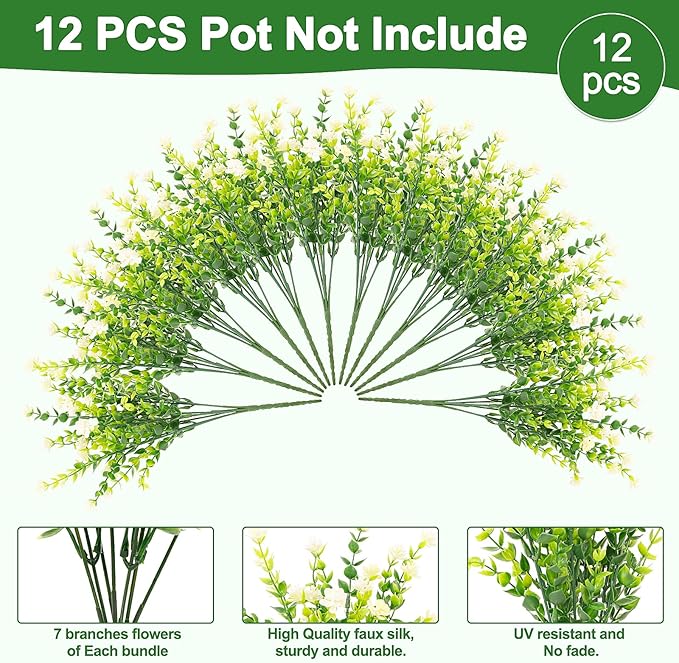 FGSAEOR 12 Bundles Artificial Eucalyptus Camellias Flowers for Outdoor Indoor, Faux Flower with Eucalyptus Leaves Fake Plants Greenery, Garden Home Decor