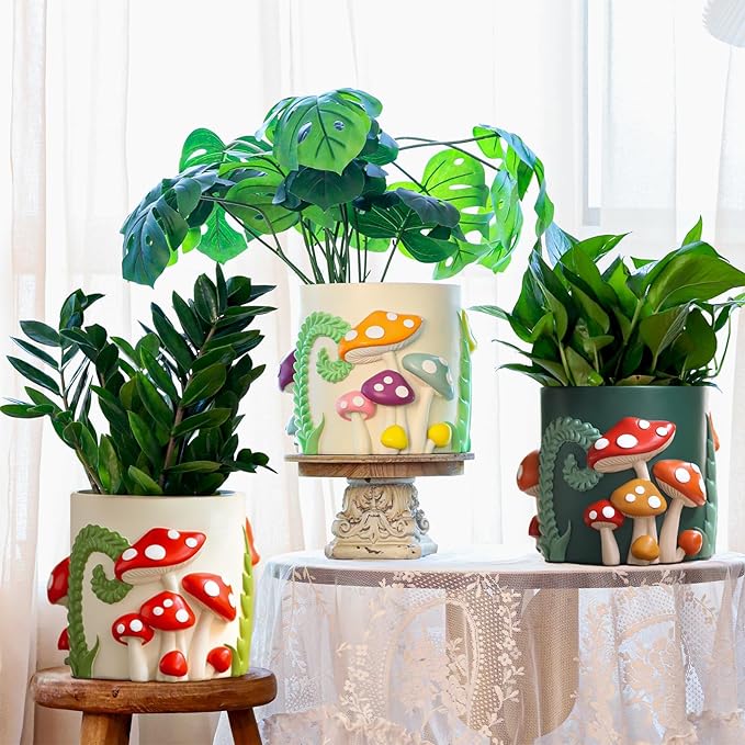 GUGUGO 8 Inch Pastel Lines Planters, Cute Unique Rainbow Planter with Drainage, Vintage Retro Eclectic Flower Plant pots for Indoor Plants and Succulent,Funny Boho Modern Home Décor