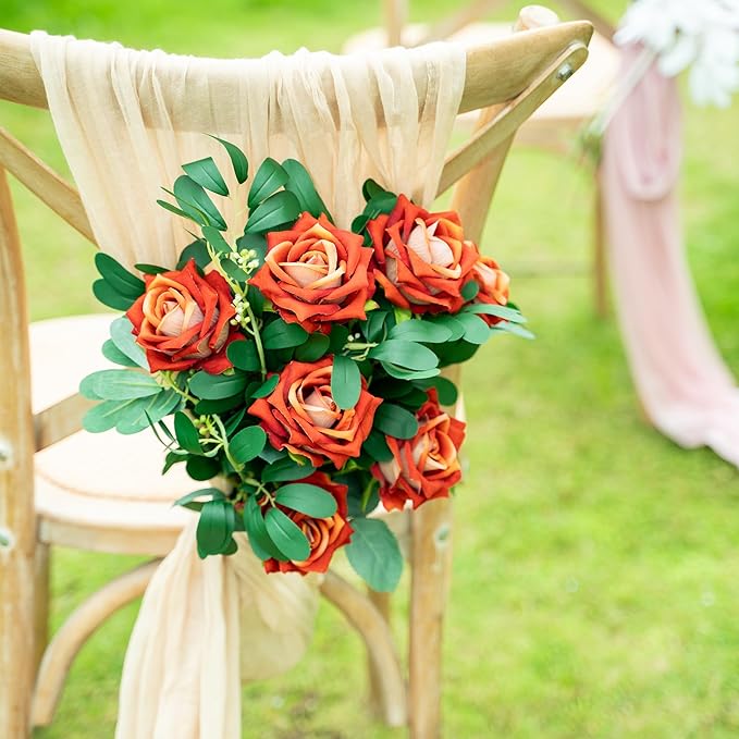 Fake Roses Faux Flowers Silk Roses Artificial Roses with Stems Realistic Artificial Flowers 16.5In Suitable for Indoor Home Decoration DIY Bouquet Wedding Decor Party Decor 24PCS (Orange)