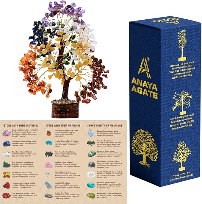 Crystal Tree of Life 7 Chakra Healing Crystals Trees for Home Decor, Office Desk Decor, Boho Decor, Handmade Bonsai Trees for Positive Energy, Money, Good Luck Birthday Gifts for Women, Mom, Sister