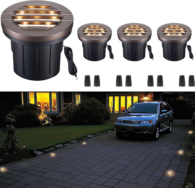 LED Outdoor In-Ground Well Lights, 12V Low Voltage Wired Landscape Lighting for Path & Driveway, IP67 Waterproof, Anti-Glare Aluminum ORB (4-Pack, Color Temp Random: 3000K or 5CCT Upgrade)