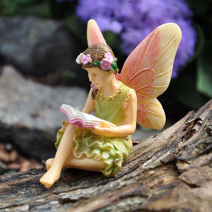 Miniature Fairy Garden A Good Read Fairy Girl Reading a Book
