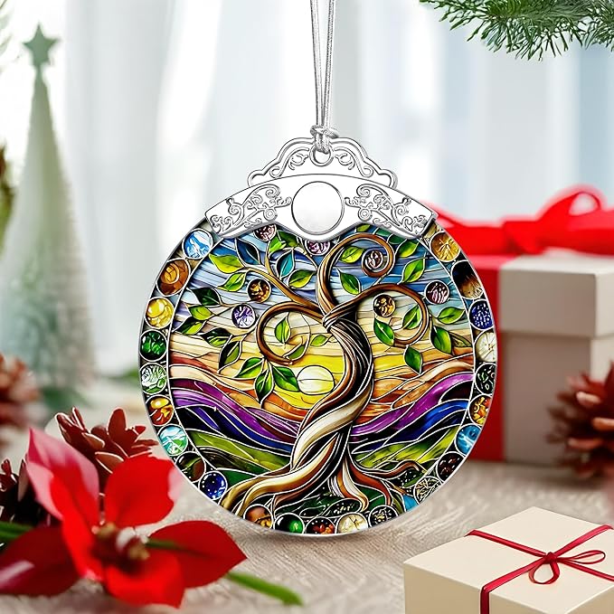 Tree of Life Ornament – Christmas Decoration & Christmas Ornament; Stained Glass Holiday Decoration (Holiday Present, Bauble Present, Gift Idea, Gift Exchange) | Heirloom Keepsake