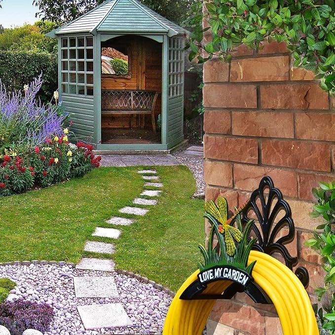 Decorative Garden Hose Holder,Hose Hanger,Heavy Duty Cast Iron Garden Yard Water Pipe Holds,Wall Mounted Hose Butler,Hose Rack Reel,50FT 75FT 100FT Water Hose Bulter Storage (Butterflies)