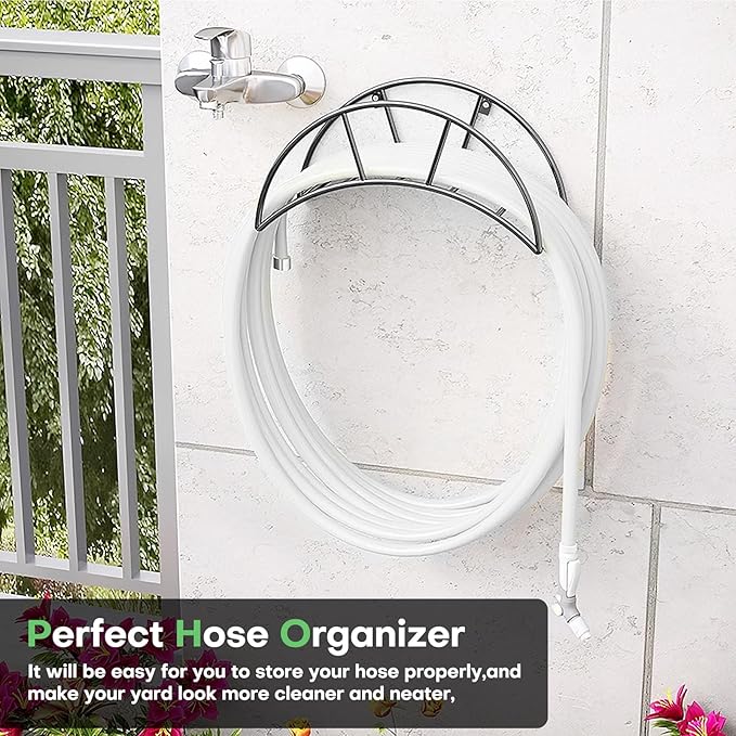 Heavy Duty Metal Garden Hose Holder Wall Mount – Outdoor Hose Hanger, Water Hose Holder, Garden Hose Rack, Beam Hose Rack, Extension Cord Holder Wall Mount (BLACK)