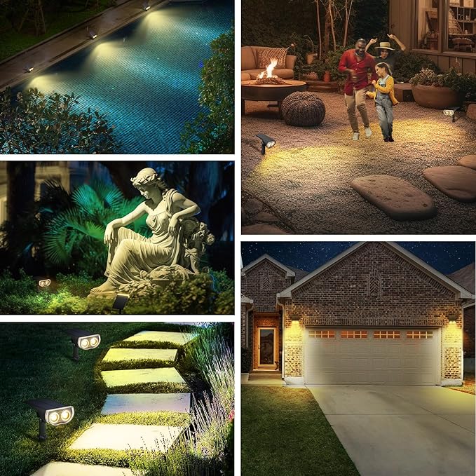 Linkind Solar Lights Outdoor StarRayS, Bright Solar Spot Lights Outdoor, IP67 Waterproof Spotlights for Landscape Garden Yard Walkway Patio Tree(Warm White, 6 Pack)