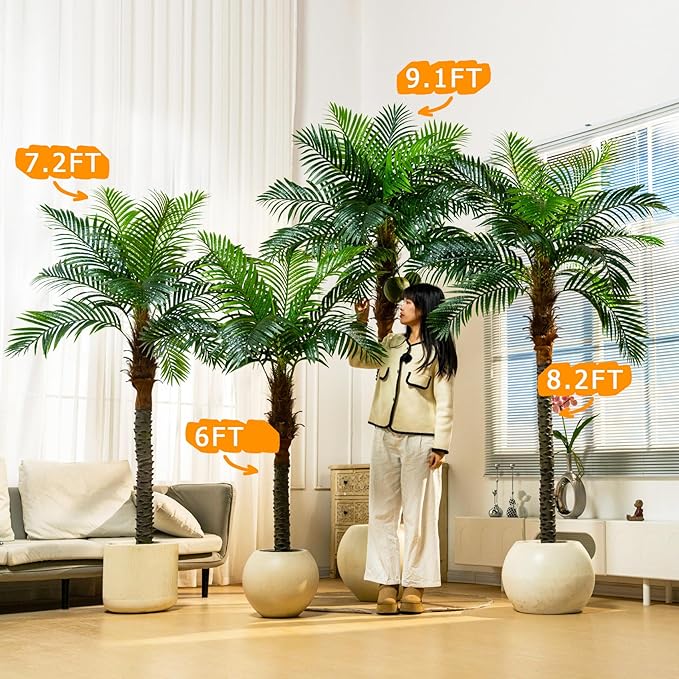 9.1FT Artificial Phoenix Palm Tree with Coconut Fruit Artificial Plants Indoor Outdoor Large Faux Coconut Palm Tree Tropical Fake Palm Plant for Modern Farmhouse Yard Outside Patio Poolside