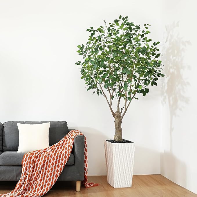 Ficus Artificial Trees Indoor Outdoor, 7ft Tall Fake Plants, Fake Ficus Silk Tree for Home Office Garden Patio Outdoor Modern Decor, 1 Pack