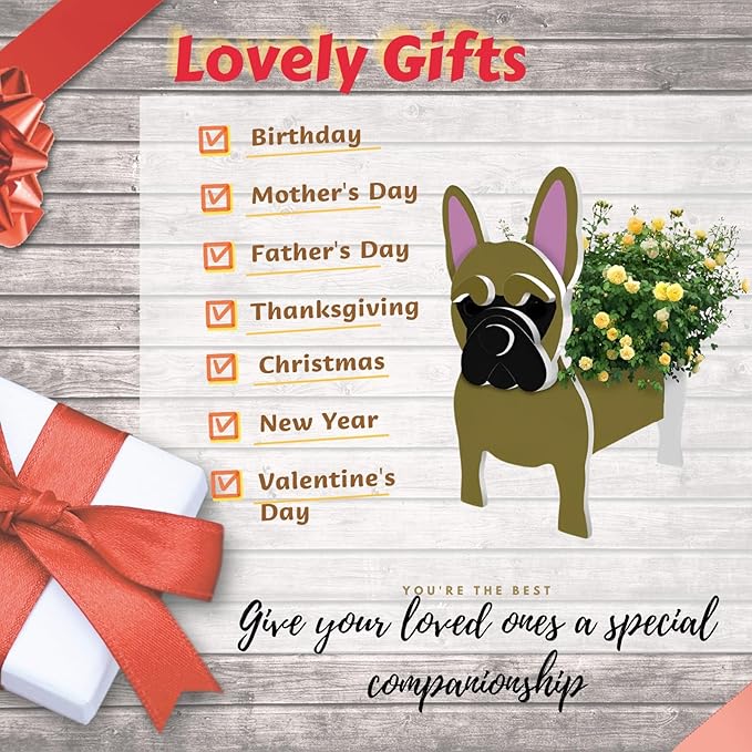 Yellow French Bulldog Dog Planter Plant Pots,Cute Dog Flower Planter,Gifts for Pet Lovers,Unique Animal Plant Pots,Office,Indoor Outdoor Garden Decor(9.45 * 6.3 * 13.35in)