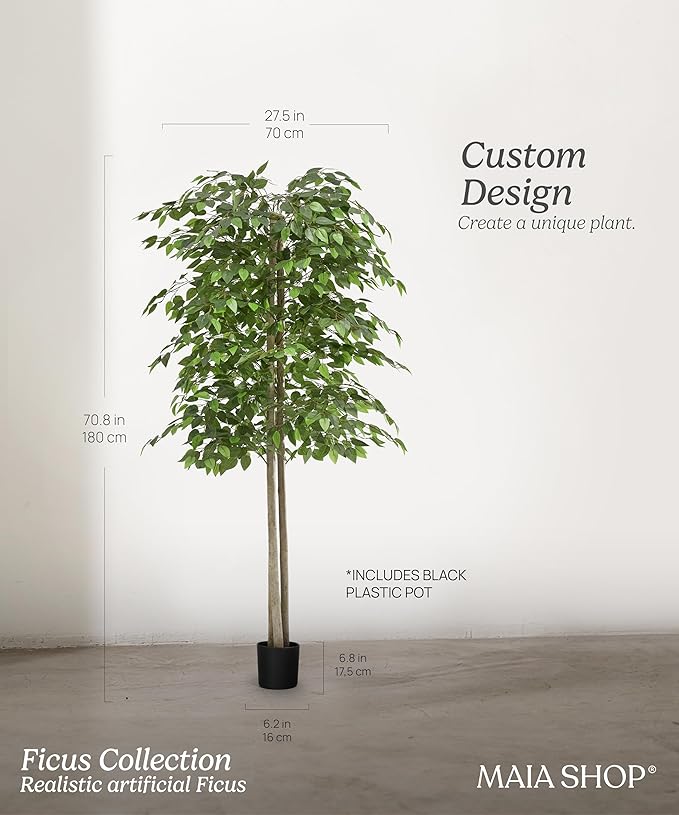 Maia Shop 2 Pack, 6ft Artificial Ficus Tree Plant for House, Apartment or Office – Realistic Fake Indoor Plants for Living Room, Kitchen, Bedroom, Entryway or Bathroom