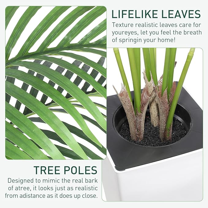 5FT Artificial Palm Tree with White Tall Planter - Fake Tree Areca Floor Plant in Pot - Artificial Silk Plants for Indoor Home Office Decor