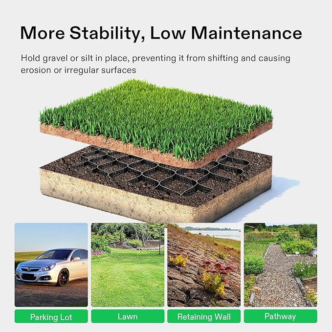 VIVOSUN 4’’ Depth Ground Grid, 9x17 ft, High-Density HDPE Geo Cell, 1885 lbs per sq ft Load, Foldable & Tensile, Easy Installation with Gloves, Perfect for Gardens, Driveways, Pathways, Slopes