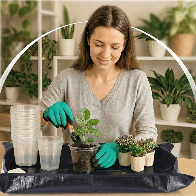 83 Pcs Garden Supplies Tools Kit, 3/4/5 Inch Clear Plastic Plant Pots with Transplanting Mat, Trowel Cultivator Rake Set, Label & Glove, Succulent Tools Gift for Plant Lovers Accessory