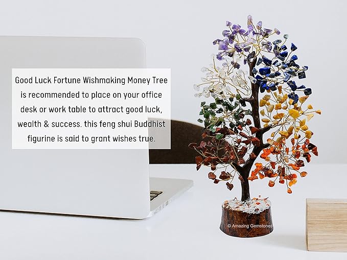 Amazing Gemstone Chakra Tree of Life, with Seven Stones - Decor Gift for Bedroom, Desk, Spiritual Room for Women, Men