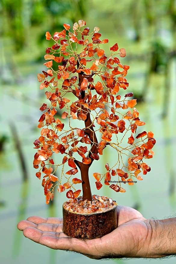 GEMSCITE Carnelian Crystal Tree with Golden Wire – Natural Healing Gemstone Bonsai for Home Decor & Positive Energy