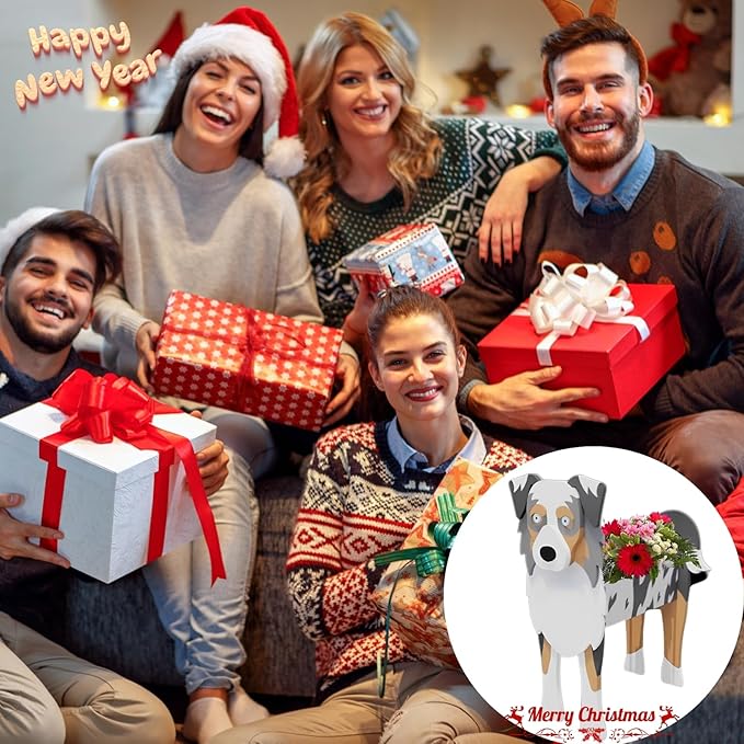 Australian Shepherd Dog Planter,Cute Dog Flower Pot,Gifts for Pet Lovers,Unique Animal Plant Pots,Office,Indoor Outdoor Garden Decor(9.45 * 5.41 * 13.39in)
