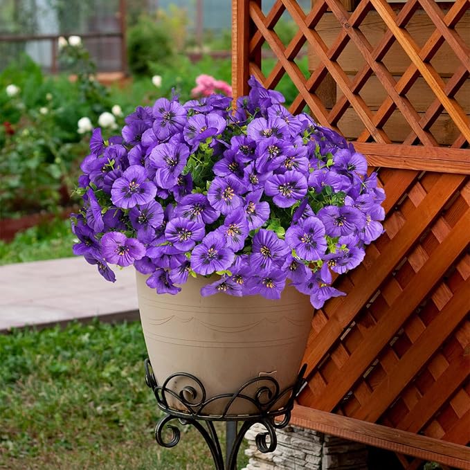 12 Bundles Artificial Flowers for Outdoor, UV Resistant Fake Pansy Flowers, Silk Faux Fowers for Outdoor Planters Home Garden Office Patio Front (Purple)