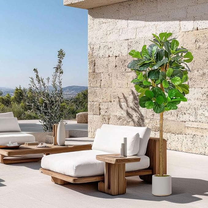 6FT Artificial Fiddle Leaf Fig Tree, Artificial Fig Tree Floor Plant with White Planter, Premium Silk Fake Plants for Living Room, Bedroom, Office, Home & Indoor Décor