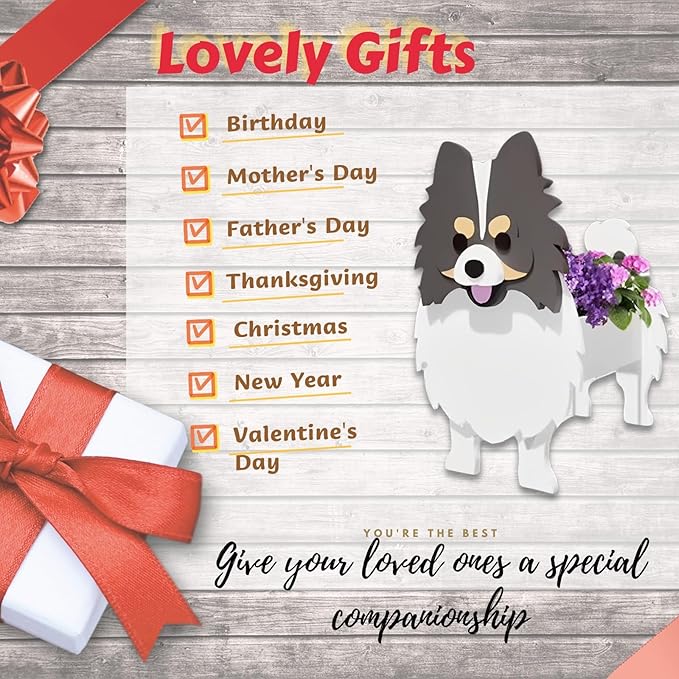 Grey and White Pomeranian Dog Planter Plant Pots,Cute Dog Flower Planter,Gifts for Pet Lovers,Unique Animal Plant Pots,Office,Indoor Outdoor Garden Decor(9.45 * 6.65 * 12.13in)