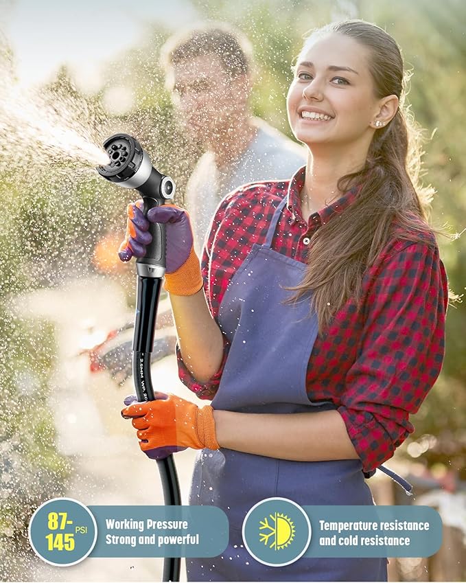Non-Expandable Leader Hose 5ft x 5/8", Short Garden Hose, Rubber Water Hose, Heavy Duty, No Kink, Flexible Garden Hose with Swivel Handle, Male to Female Fittings, Burst 600 PSI, Without Nozzle