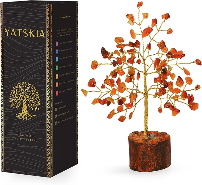 YATSKIA Carnelian Crystal Tree - Spiritual Trees - Crystal Tree for Positive Energy - Reiki Gifts - Mini Naturals Trees - Positive Energy Gifts for Women - Gemstone Tree Decor