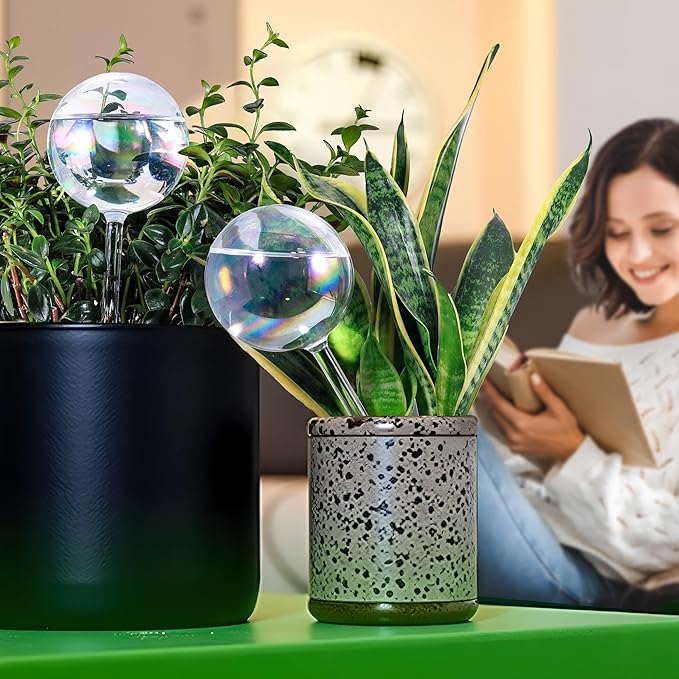 13 oz Up to 2 Weeks Extra Large Plant Self Watering Globes, Light Iridescent Glass Water Bulb Indoor, Plant Waterer Self-Watering Stakes, Perfect Gardening Gifts, 4 Pack