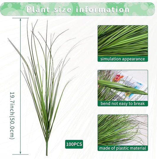 100Pcs Artificial Grass Plants Faux Shrubs Wheat Grass Fake Tall Grass Plants for Outdoor Decor Greenery Stems Weed for Room Indoor Home Decor(Green Red Tail