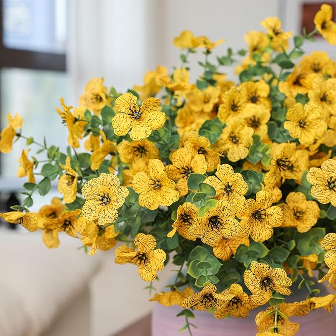 mizii Artificial Flowers for Outdoors 20 Bundles Realistic Faux Silk Flower UV Resistant Fake Plants Outside Decorations for Patio Garden Balcony Yard Porch Summer Indoor Home Decor (Yellow)