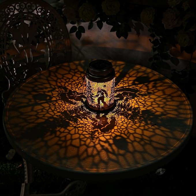 Cooo 4 Pack Solar Lanterns Outdoor Waterproof Bigfoot Sasquatch Christmas Trees Solar Pathway Lights Landscape Path Christmas Gifts for Women Mom Grandma for Outdoor Table Lamps Garden Yard Decor-Gold