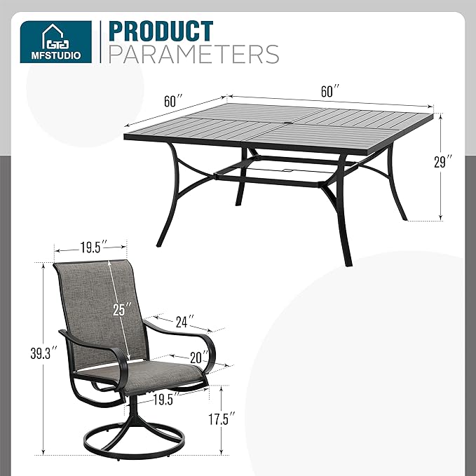 MFSTUDIO Patio Dining Set for 8, Patio Table and Chairs Set for Deck/Backyard/Poolside/Garden, 9 Piece Outdoor Dining Set with Umbrella Hole