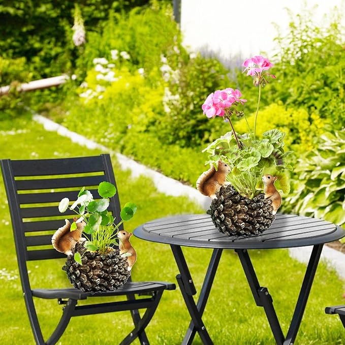 Cute Animals Planter Pot, Resin Squirrel Succulent Plant Flowerpot, Decorative Succulent Plant Planter, Lovely Pinecone Bonsai for Office Desk Room Home Indoor Decor