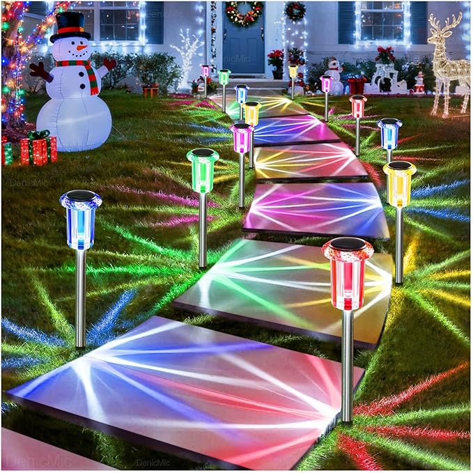 DenicMic Solar Lights Outdoor 10 Pack Waterproof Colorful LED Yard Garden Patio Backyard Pathway Walkway Landscape Lawn Outside Decorations