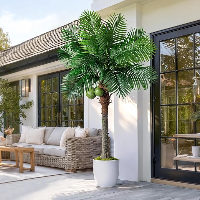 Large Artificial Palm Tree Big Faux Tropical Phoenix Trees Indoor Outdoor Realistic Floor Plants Tall Fake Plant for Modern Home Living Room Office Decor Porch Outside Patio arboles para decoracion