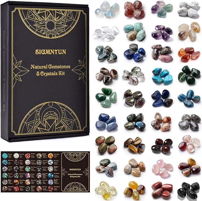 Polished Healing Crystal Chips Stones Set, Christmas Gift - 36 Different Natural Gemstone Types, 2.5 lbs 0.6" Tumbled Decorative Rocks Collection for Chakra, Meditation, Reiki, Crafts