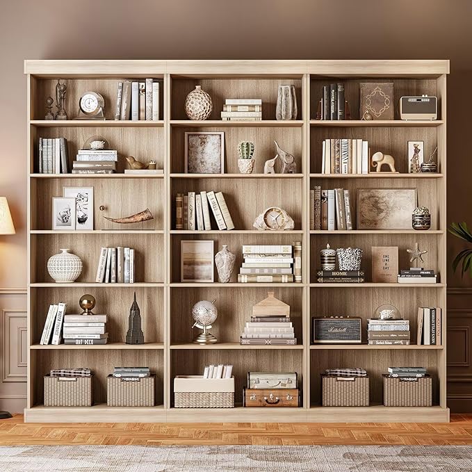 Vyre 70.8" Tall Brown Bookshelf, Farmhouse Modular Bookcase with 6-Tier Adjustable Shelves, Large Storage Cabinet for Home Office, Living Room, Set of 2