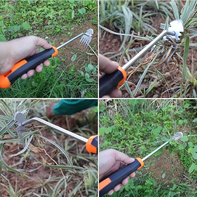 Weed Removal Tool, 2025 New Garden Weeding Tools Manganese Steel Hand Weeder Tool with Handle, 5 Teethes Dual Purpose Manual Weeders Tool Weed Tool for Garden (Rubber Handle)