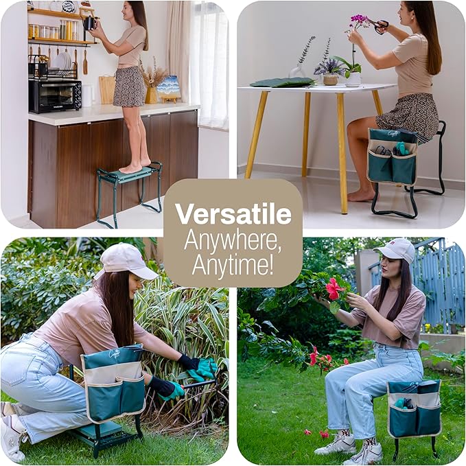 Garden Seat and Kneeler - Upgraded Widened EVA Cushion Seat (6.1β Wider), Thick & Wide Garden Stool, Foldable with Pouch, Gloves & Tool Bag β Gardening Gifts for Parents & Seniors