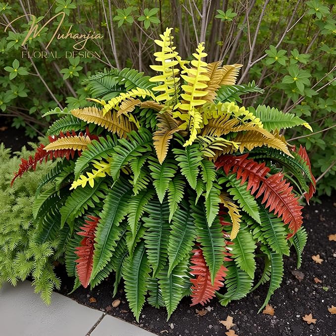 50” Silky Artificial Boston Fern, 128 Fronds Large Hanging Plants for Outside Planter,Bush Floor Plants Large for Home Decor Porch Patio Garden Indoor Outdoor (128Fronds1Pcs)