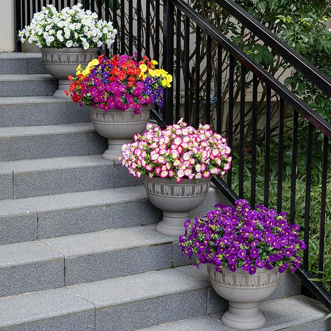Lnoicy Artificial Flowers for Outdoor 12 Bundles Eucalyptus Fake Flowers for Planter,UV Resistant Fake Morning Glory for Home/Porch/Garden Decoration(Fuchsia)