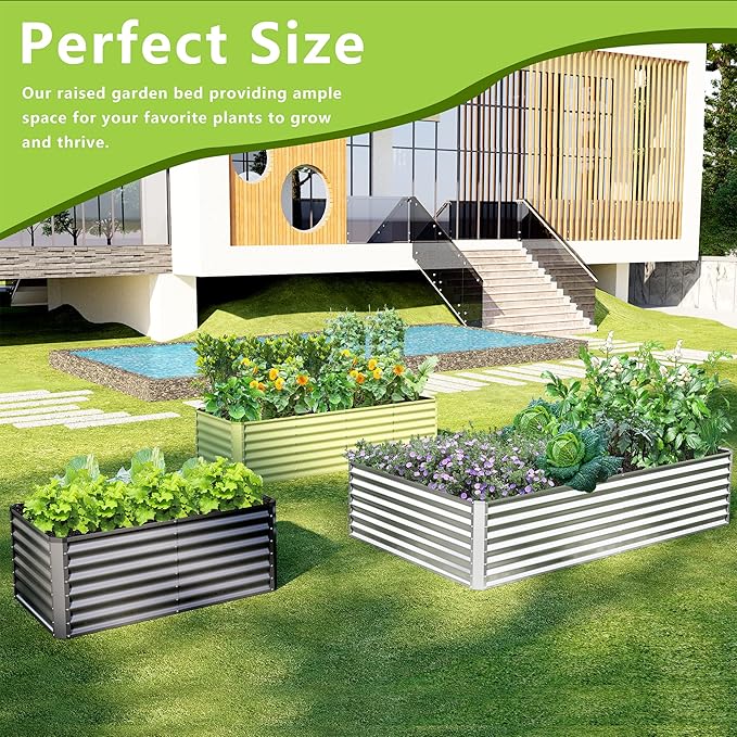 8x4x2FT Galvanized Raised Garden Bed Kit,Vegetable Boxes-Rectangle Metal Flower Box,Large Planter Raised Beds Outdoor Garden for Planting,Fruit,Herb-Green
