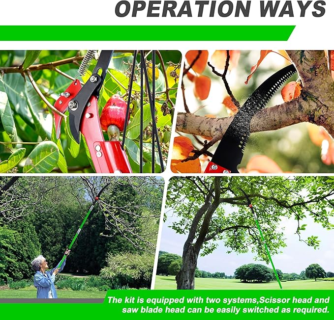 Manual pole saw,Tree Trimmer, Pole Pruning Saw, Pole Saws for Tree Trimming, Gardening Tools Pruner Hand Pole Saw For Yard(Green 26FT)