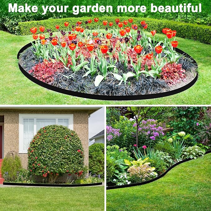 4 Inch Tall Garden Edging Border 66FT with 90pcs Spikes, Plastic Edging Border for Landscaping, Lawn, Garden, Flower Beds, Paver, Pathway