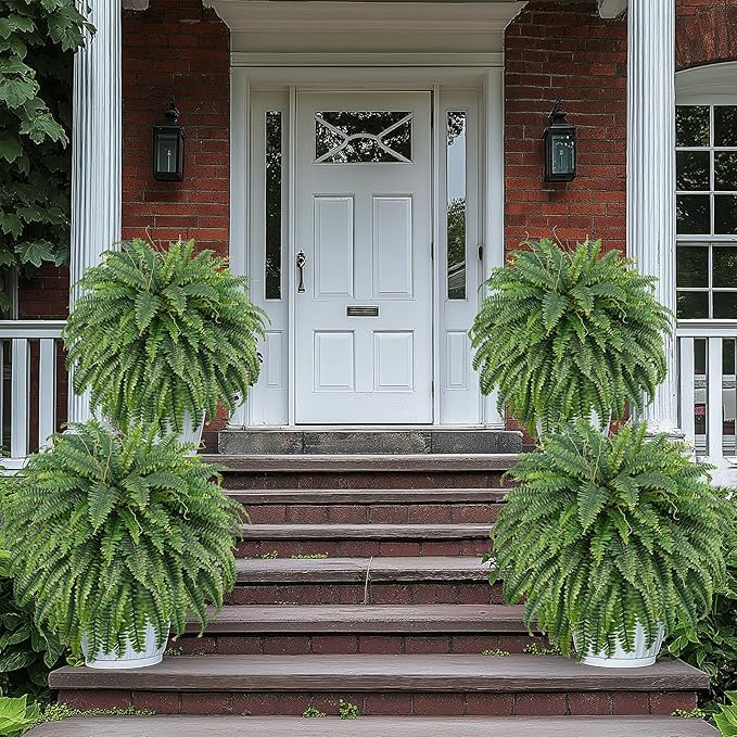 Fake Ferns, 50IN Single Realistic Large Faux Plants with 96 Fronds, Artificial Boston Ferns for Outdoors Home DIY Plant Wall Garden Porch Entrance Decor