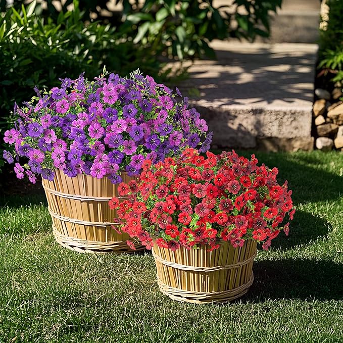 Artificial Fake Mums Flowers for Outdoor Fall Decor, 12 Bundles Faux Flowers Plants Silk Daisy for Planter Pot Colorful UV Resistant Look Real for Front Door Porch Patio Outside Yard(Light Purple)